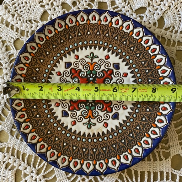 Boho Mandala Vintage Uruguay Art Pottery Handmade Clay Plate Wall Decor Colorful - Picture 4 of 4